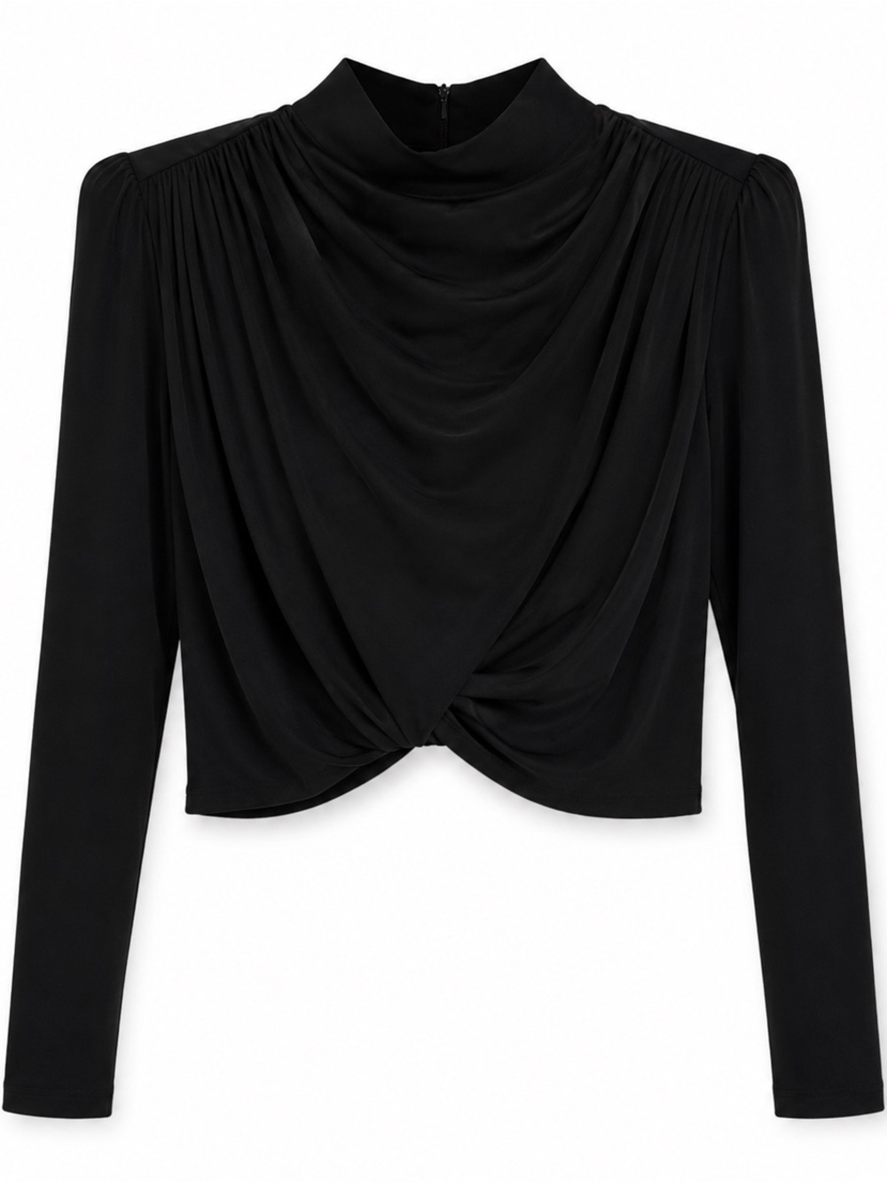 NWT Ramy Brook Jolie Black Draped Twist Mock Neck Top XL $275